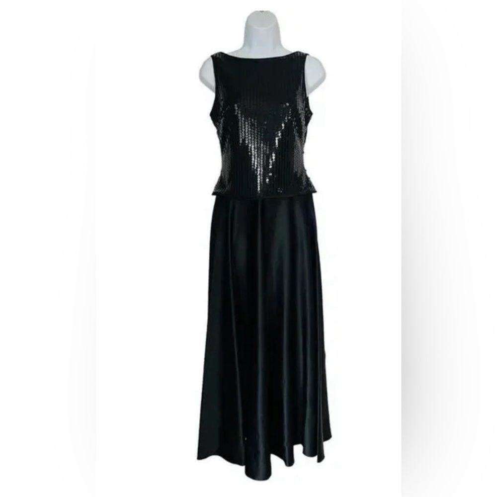Js Collection Black Sequin Satin Formal Long Gown… - image 1
